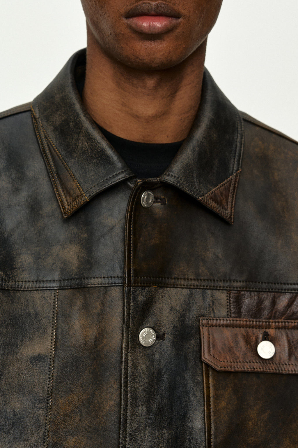 Andersson Bell - Leather Patchwork Trucker Jacket (Brown) product image 5 | TRAB K-Fashion Australia