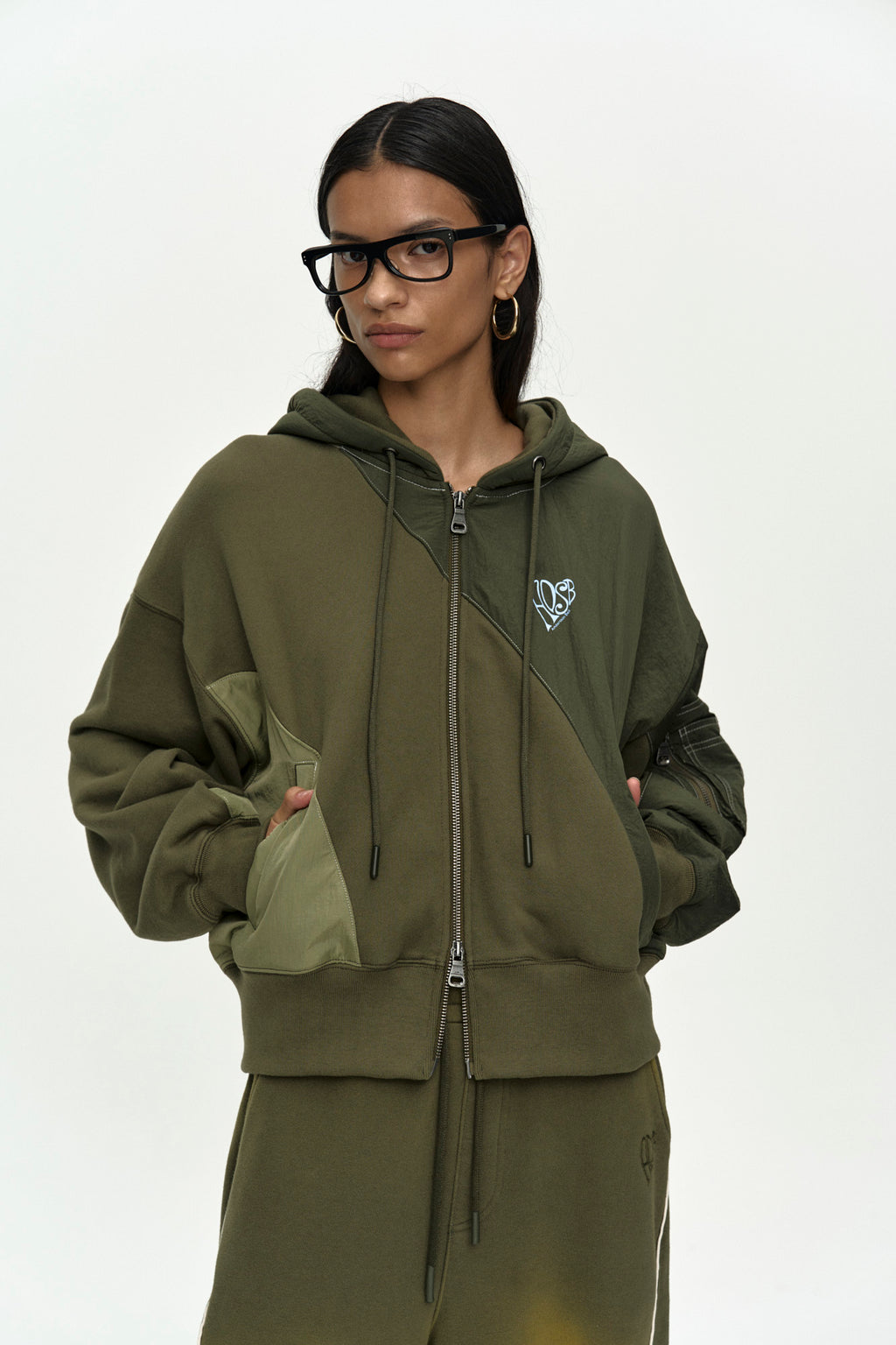 Andersson Bell - Patchwork Ma-1 Hoodie Zip Up (Khaki) product image 8 | TRAB K-Fashion Australia