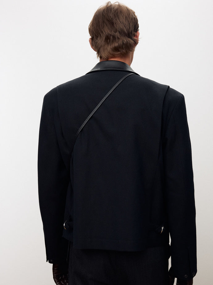 Tonywack - Leather Trim Wool Cotton Blouson (Navy) product image 7 | TRAB K-Fashion Australia