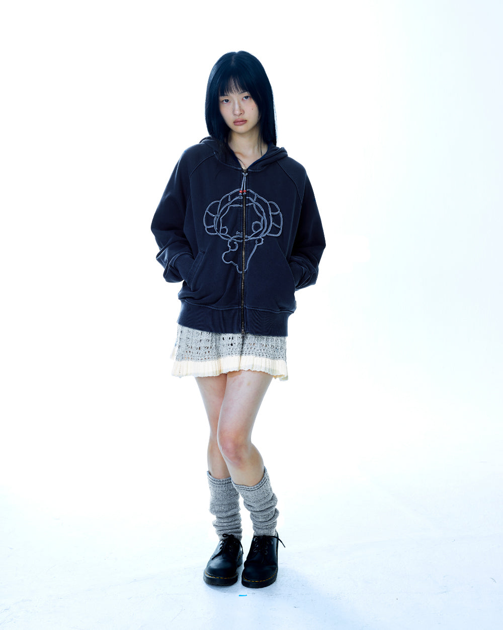 COYSEIO TAPE HOOD ZIP-UP NAVY 即日発送〇 Coyseio - Vintage Tape Hood Zip-Up (Navy) | TRAB K-Fashion Australia