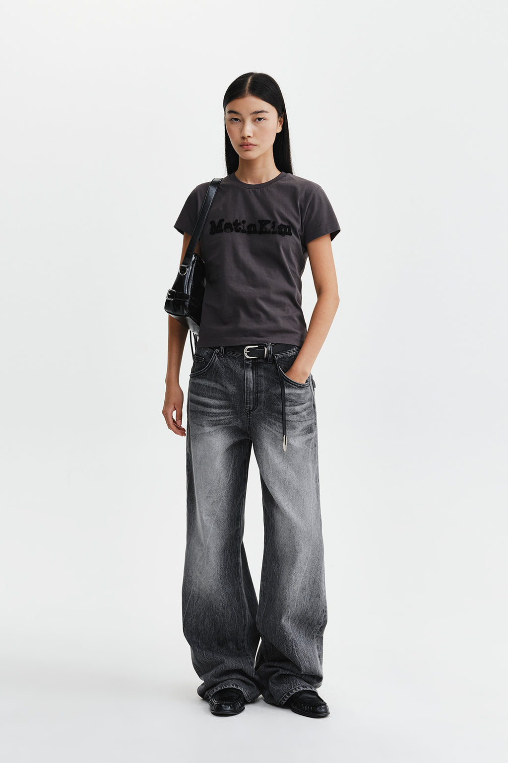 Matin Kim - Applique Logo Slim Top (Charcoal) product image 9 | TRAB K-Fashion Australia