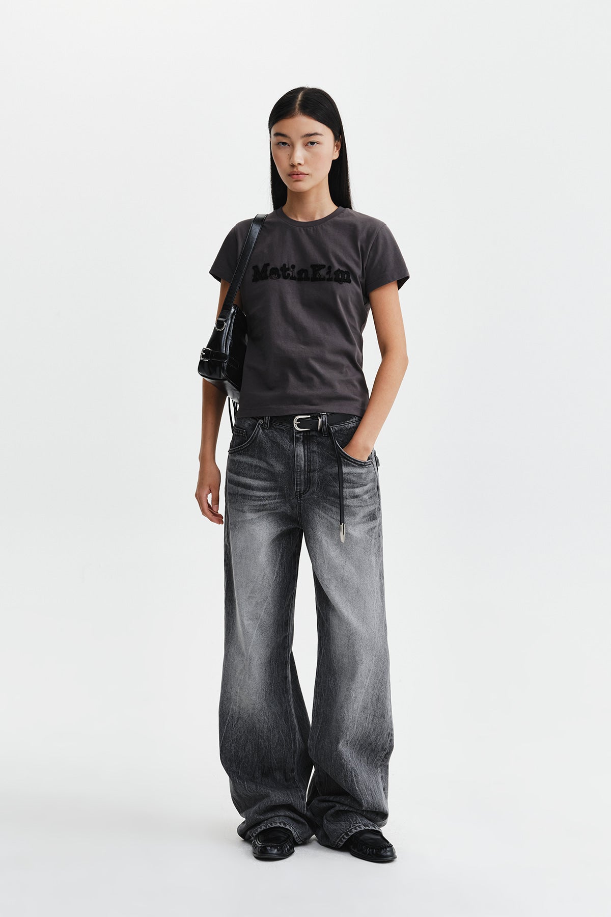 Matin Kim - Applique Logo Slim Top (Charcoal) product image 9 | TRAB K-Fashion Australia
