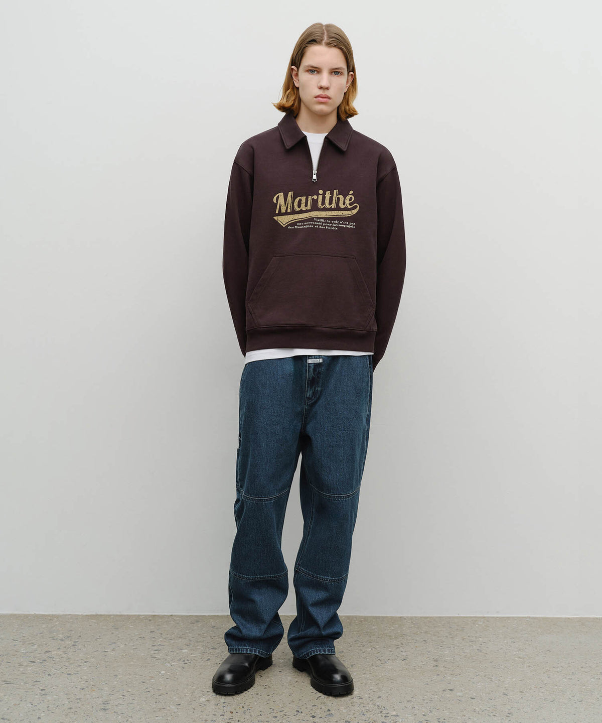 Marithe & Francois Girbaud - Baseball Logo Collar Half Zipup Sweatshirt (Brown) product image 5 | TRAB K-Fashion Australia