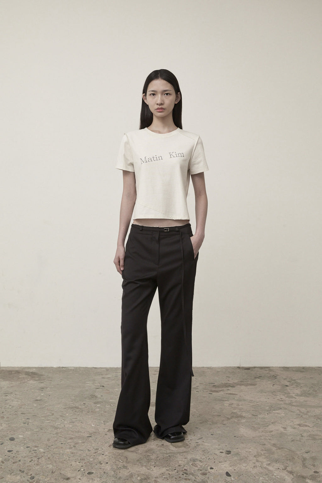 Matin Kim - Diagonal Logo Reversible Crop Top (Ivory) product image 10 | TRAB K-Fashion Australia