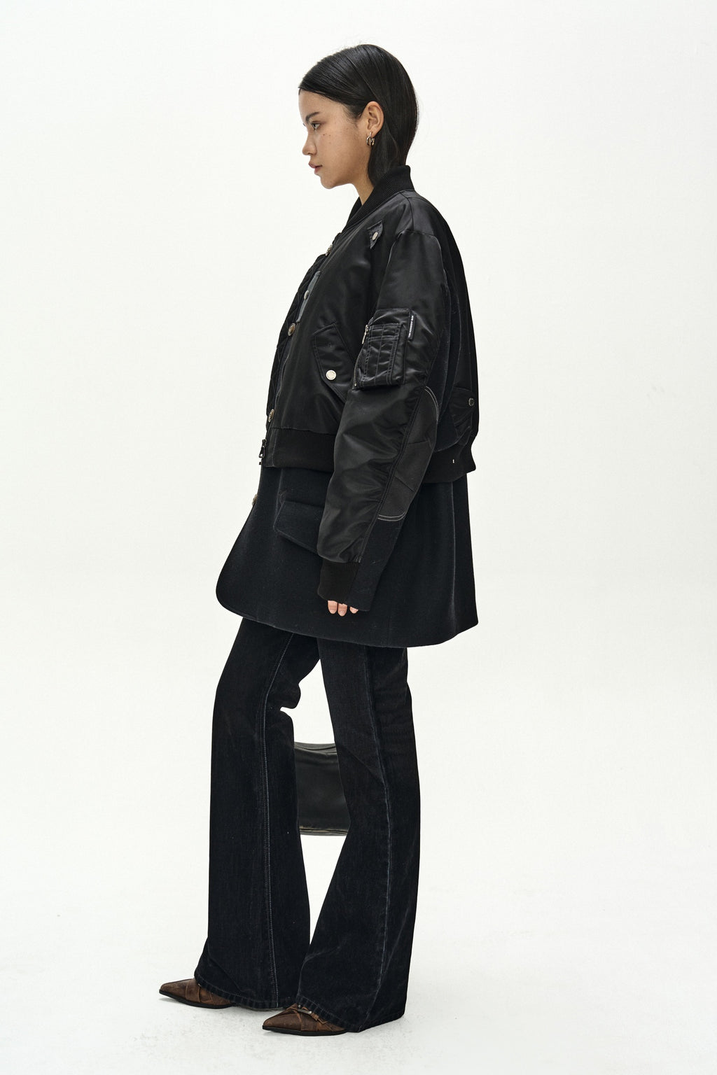 Andersson Bell - Unisex Deconstructed Layered Bomber Coat (Black) product image 4 | TRAB K-Fashion Australia