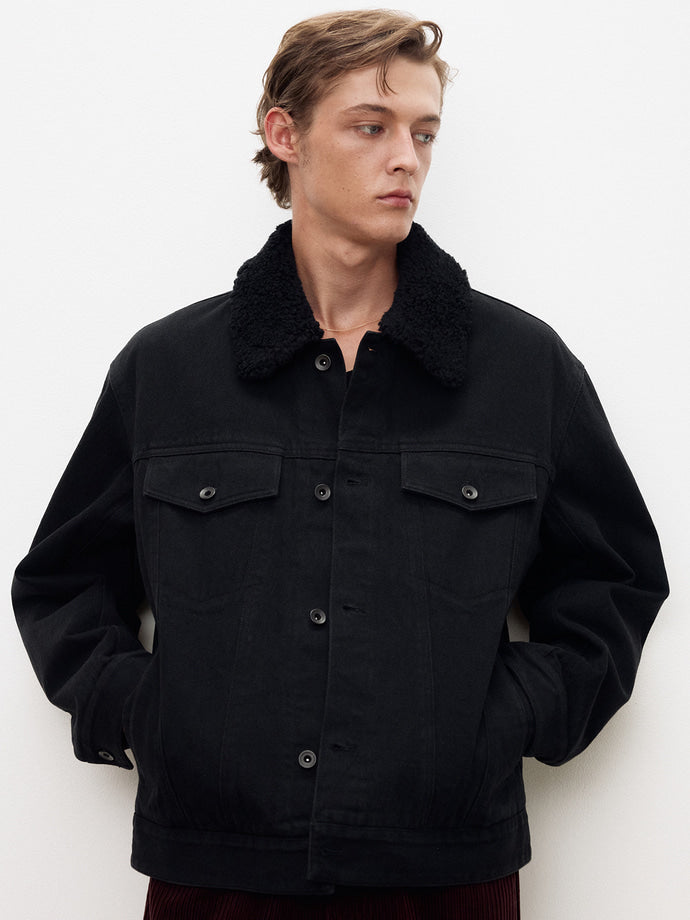 Tonywack - Wool Shearling Collar Denim Jacket (Washed Black) product image 8 | TRAB K-Fashion Australia