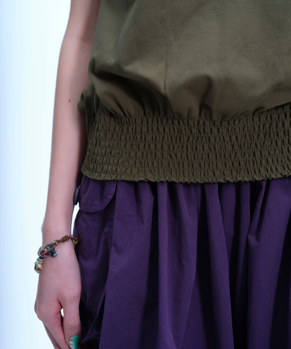 Coyseio - Ruffle V-Neck Smocked T-Shirt (Olive) product image 7 | TRAB K-Fashion Australia