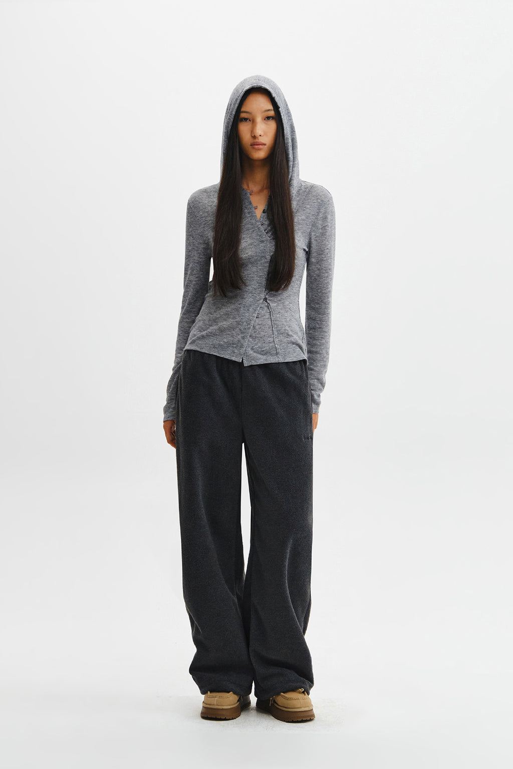 Matin Kim - Double Layer Button Hood Top (Grey) product image 8 | TRAB K-Fashion Australia