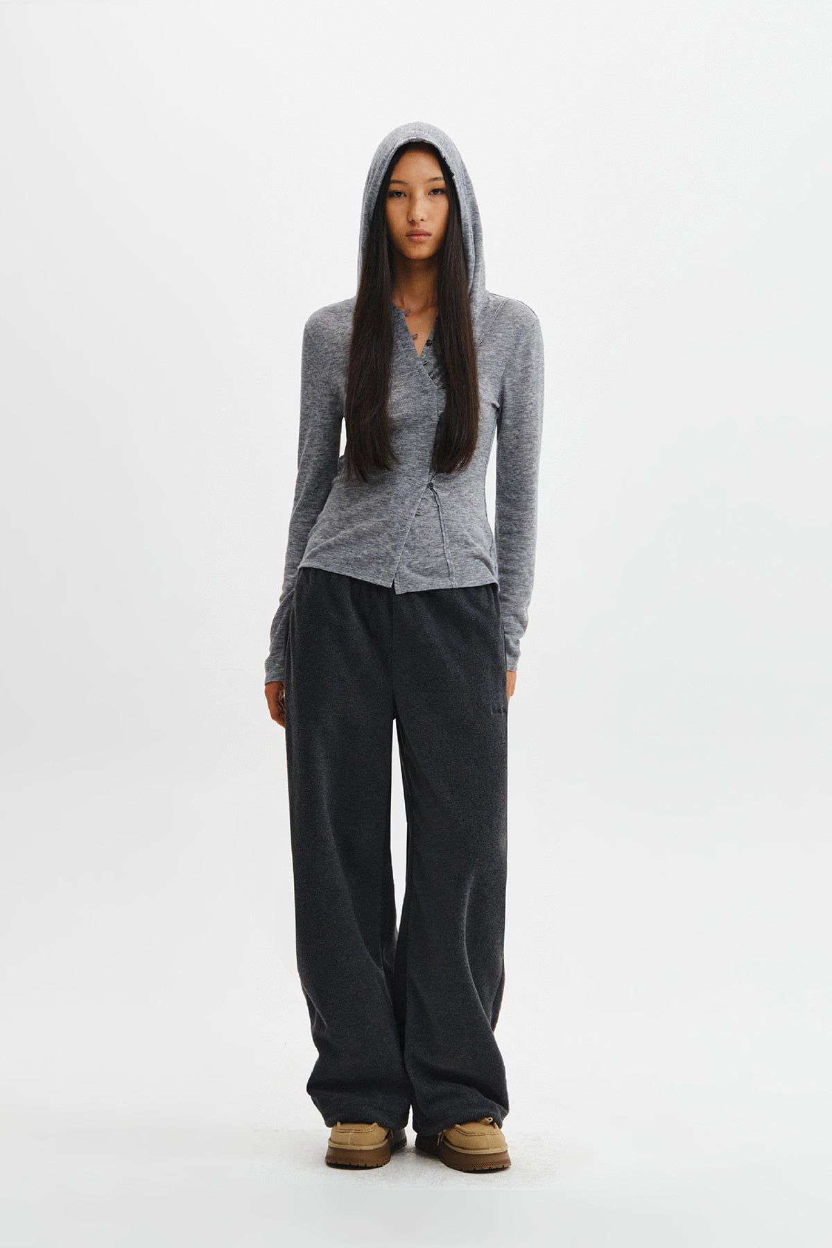 Matin Kim - Double Layer Button Hood Top (Grey) product image 8 | TRAB K-Fashion Australia