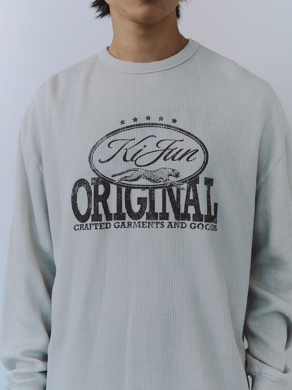 Kijun - Original Logo Waffle Long Sleeve Tee (Light Grey) product image 5 | TRAB K-Fashion Australia