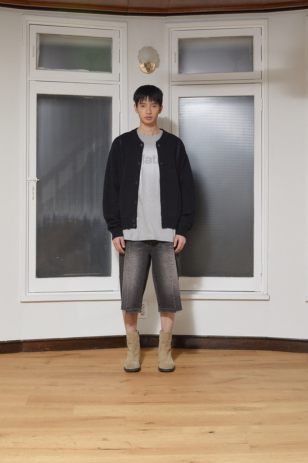 Matin Kim - Punching Line Point Round Neck Cardigan (Black) product image 6 | TRAB K-Fashion Australia