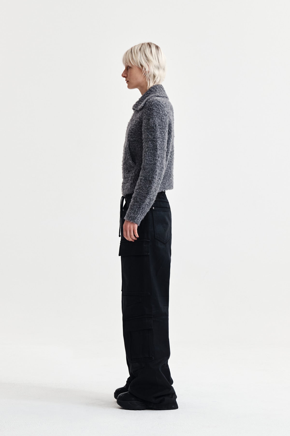 Matin Kim - Boucle Knit Zip Up Cardigan (Charcoal) product image 6 | TRAB K-Fashion Australia