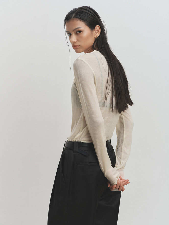 Tonywack - Sheer Wool Ribbed Knit Top (Ivory) product image 7 | TRAB K-Fashion Australia