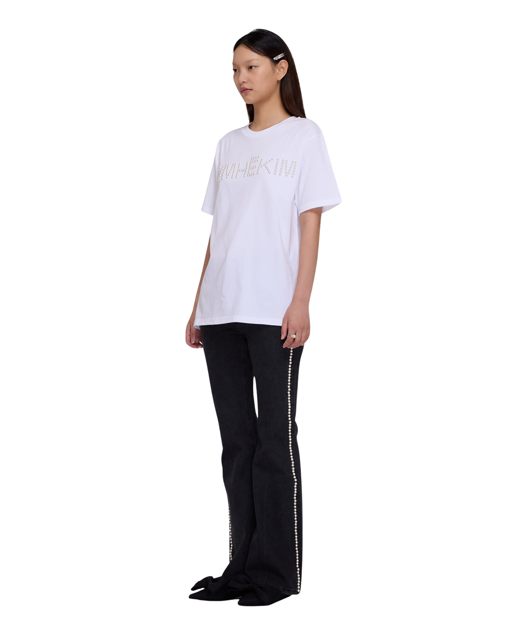 Kimhe Kim - Pearl Embellished Flare Jeans (Black) product image 2 | TRAB K-Fashion Australia