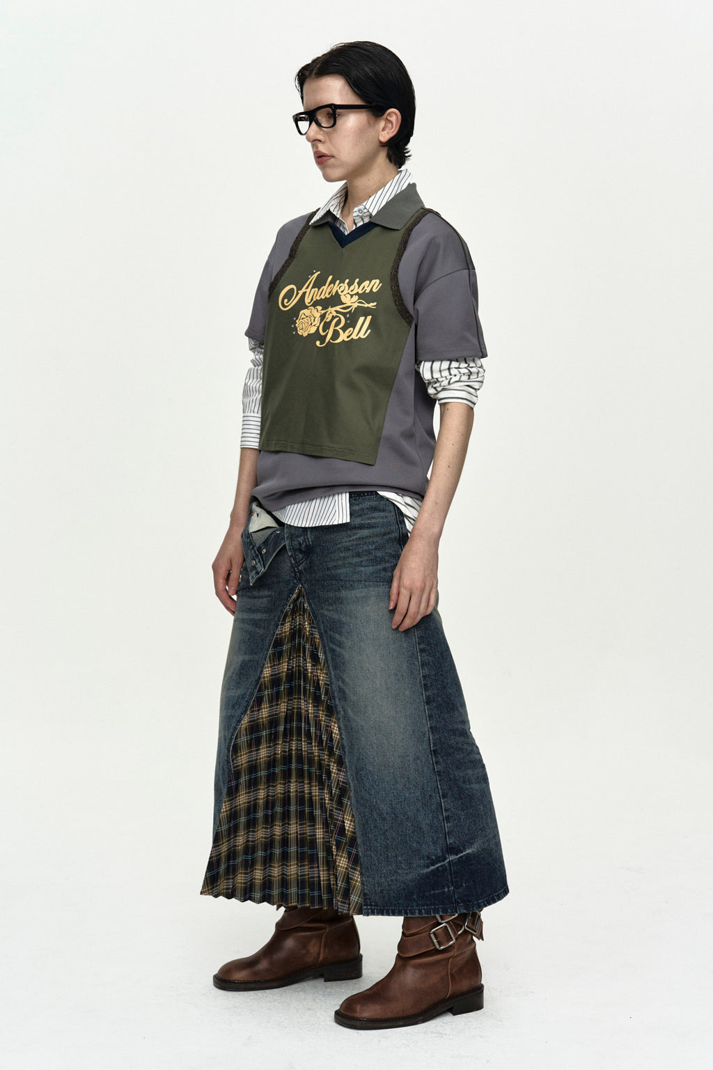 Andersson Bell - Lace Trimmed Polo Jersey Top (Grey/Khaki) product image 3 | TRAB K-Fashion Australia