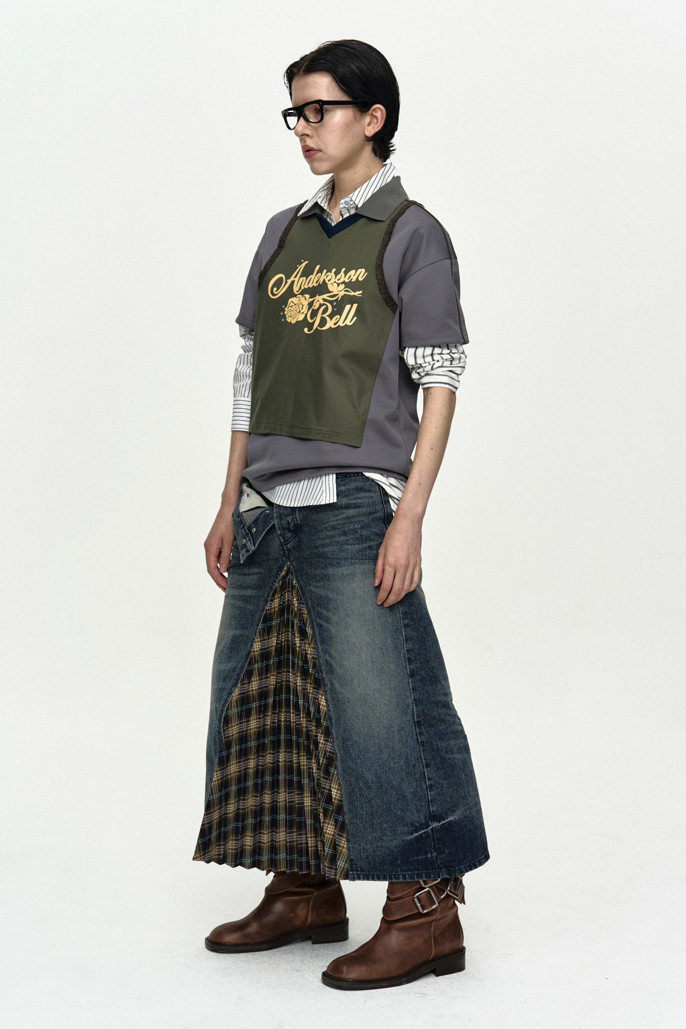 Andersson Bell - Lace Trimmed Polo Jersey Top (Grey/Khaki) product image 3 | TRAB K-Fashion Australia