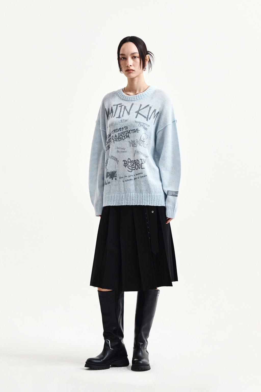 Matin Kim - Graffiti Artwork Knit Pullover (Light Blue) product image 9 | TRAB K-Fashion Australia