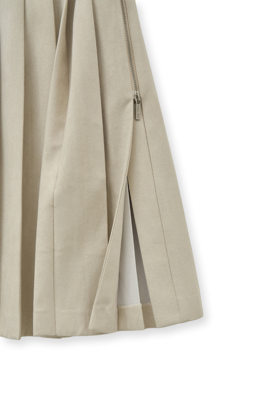 Matin Kim - Side Zipper Pleats Midi Skirt (Light Beige) product image 3 | TRAB K-Fashion Australia