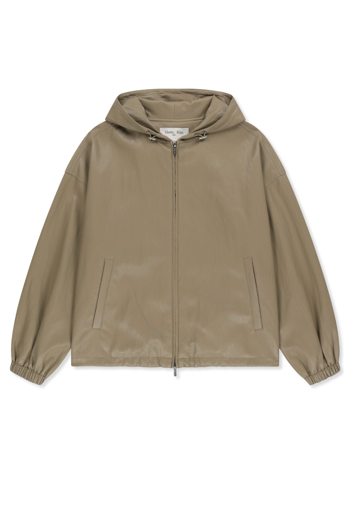 Matin Kim - Faux Leather Applique Logo Hoody Jumper (Beige) product image 1 | TRAB K-Fashion Australia