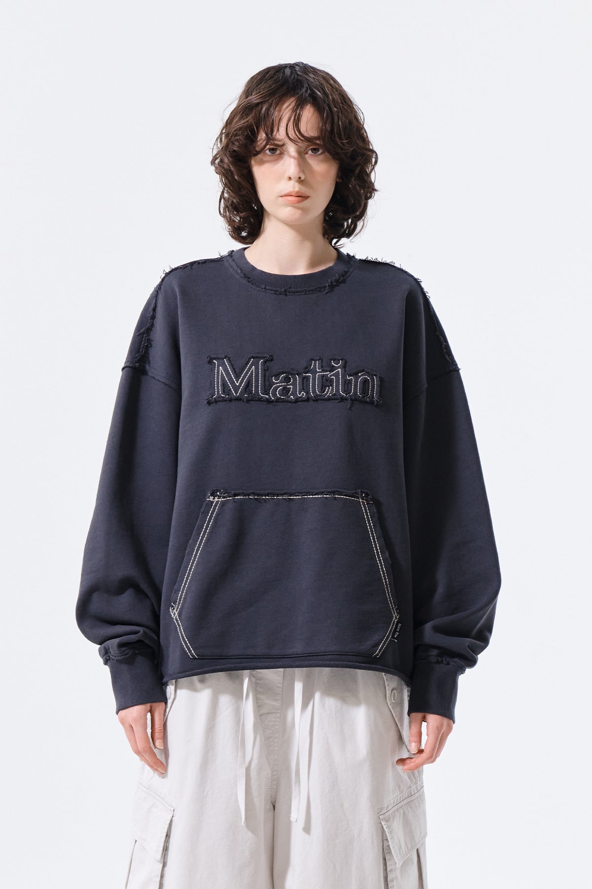 Matin Kim - Raw Cut Applique Sweatshirt (Charcoal) product image 15 | TRAB K-Fashion Australia
