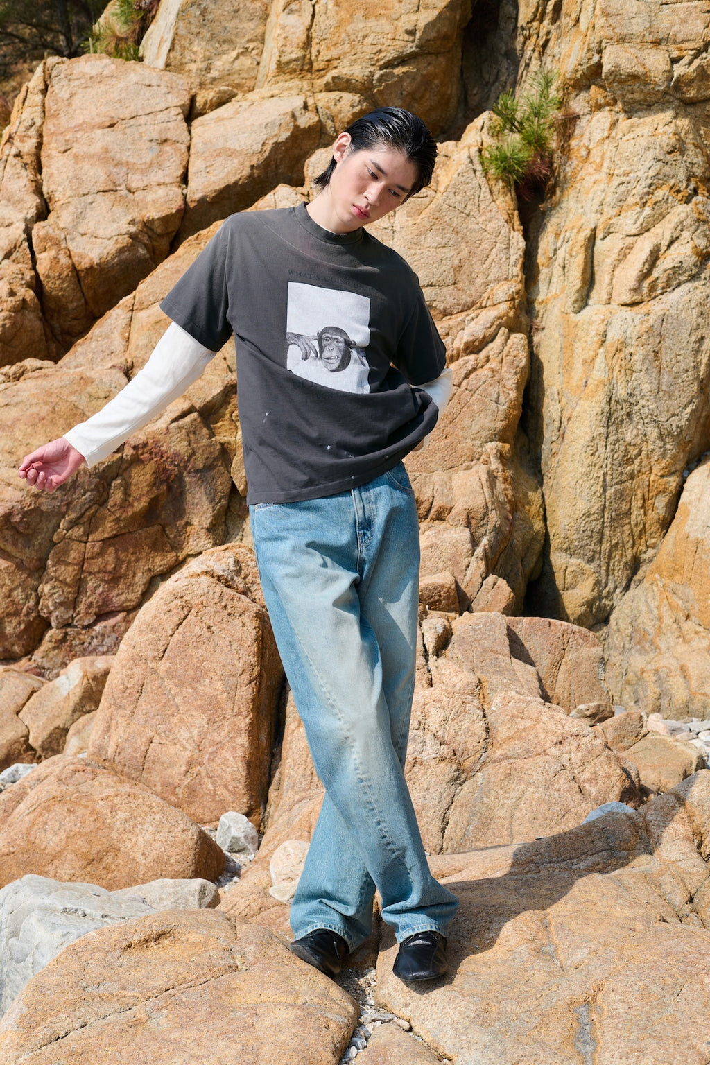 STU - Monkey T-shirt (Charcoal) product image 3 | TRAB K-Fashion Australia
