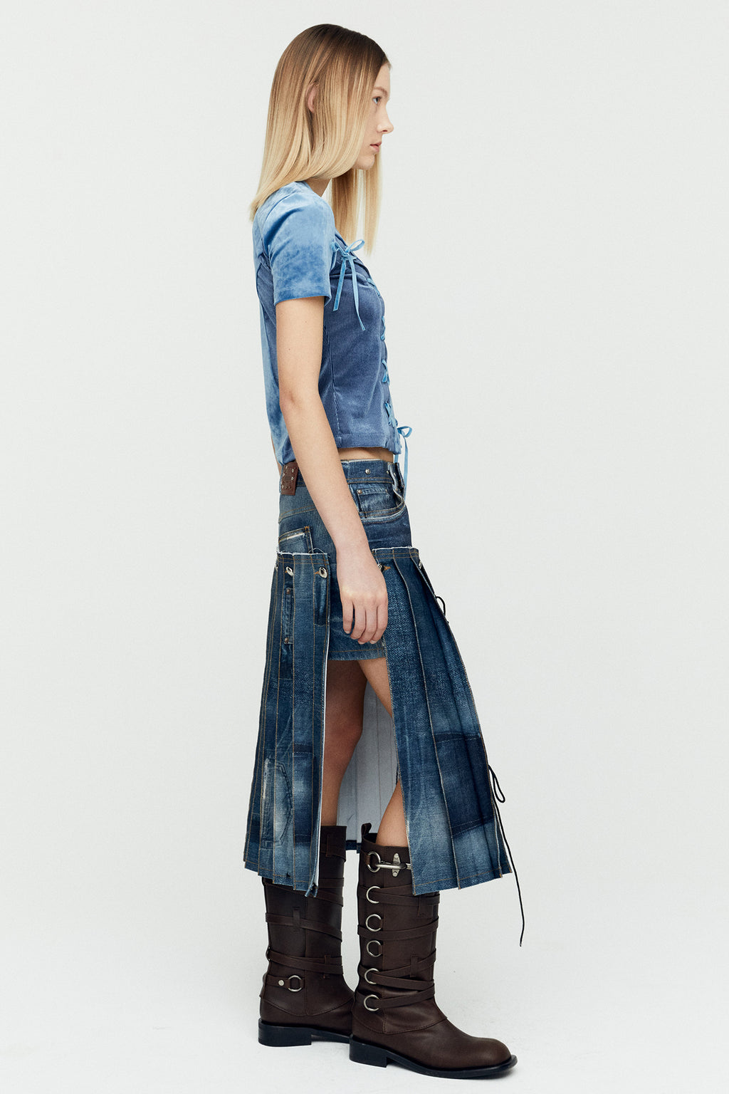 Andersson Bell - Denim Trompe L`oeil Pleats Long Skirt (Blue) product image 3 | TRAB K-Fashion Australia
