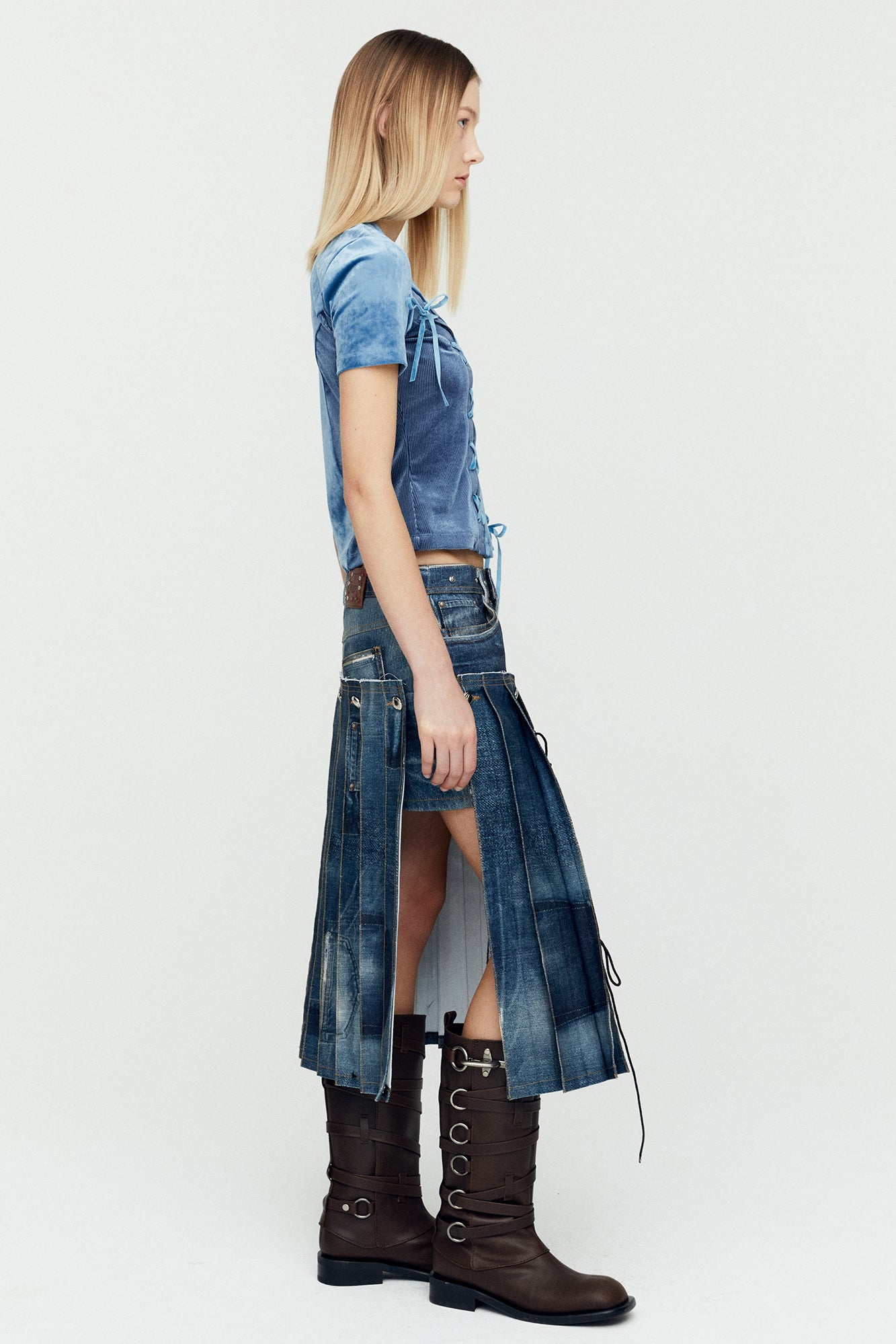 Andersson Bell - Denim Trompe L`oeil Pleats Long Skirt (Blue) product image 3 | TRAB K-Fashion Australia