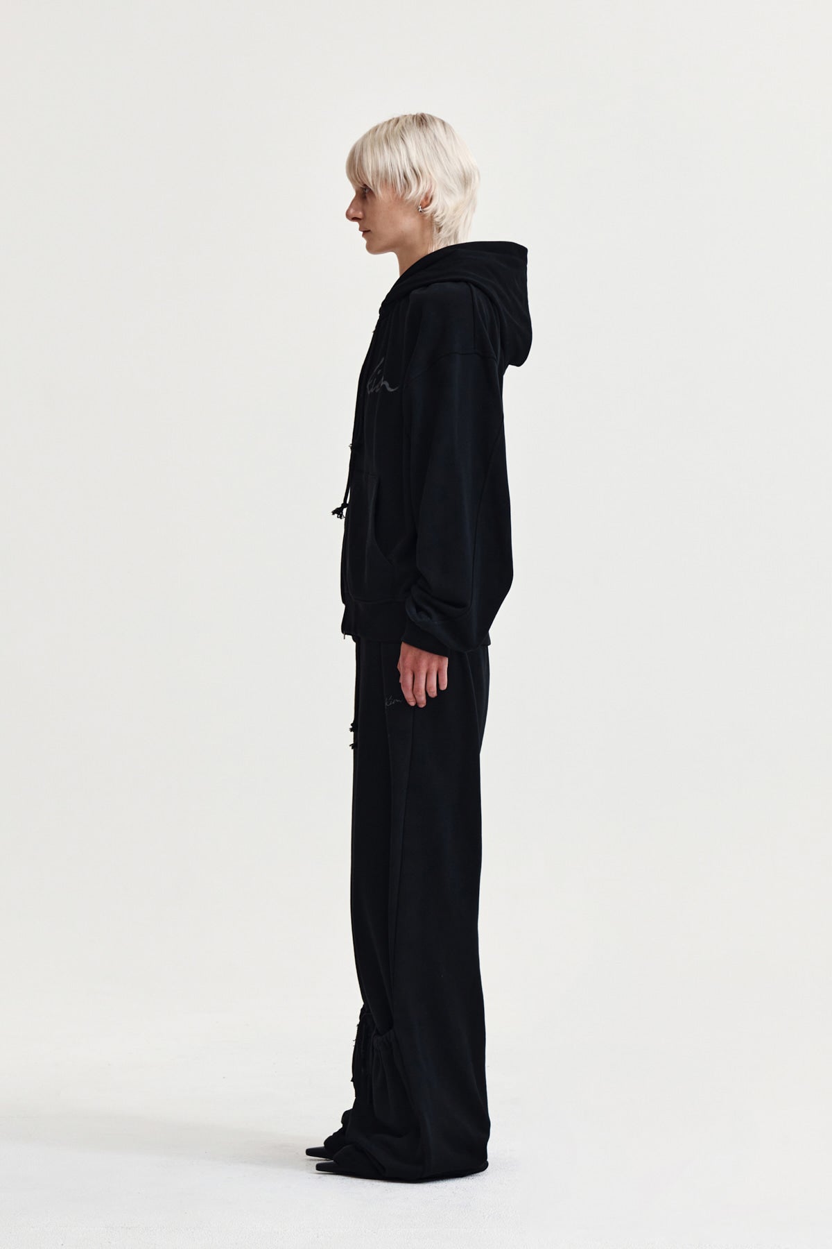 Matin Kim - Drawstring Point Zip Up Hoody (Black) product image 6 | TRAB K-Fashion Australia