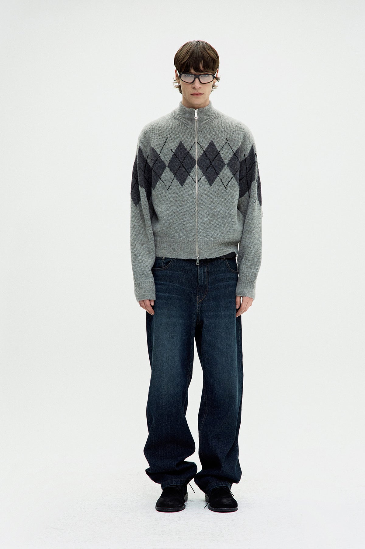Coor - Inside Out Argyle Zip-Up (Melange Light Gray) product image 2 | TRAB K-Fashion Australia