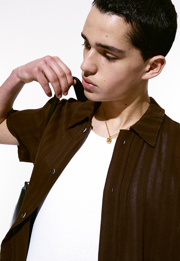 Tonywack - Cotton Linen Textured Stripe Shirt (Brown) product image 6 | TRAB K-Fashion Australia