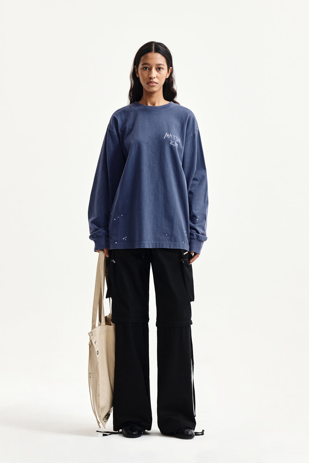 Matin Kim - Vintage Washed Logo Top (Smoke Blue) product image 9 | TRAB K-Fashion Australia