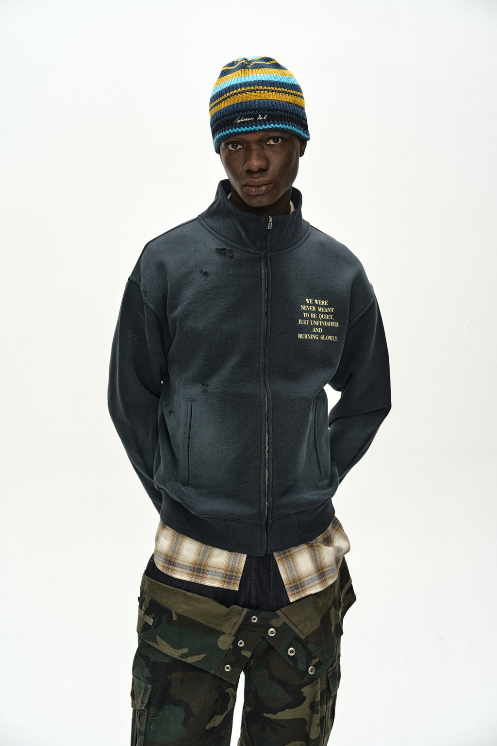 Andersson Bell - Unisex Multi Stripe Beanie (Navy/Yellow) product image 1 | TRAB K-Fashion Australia