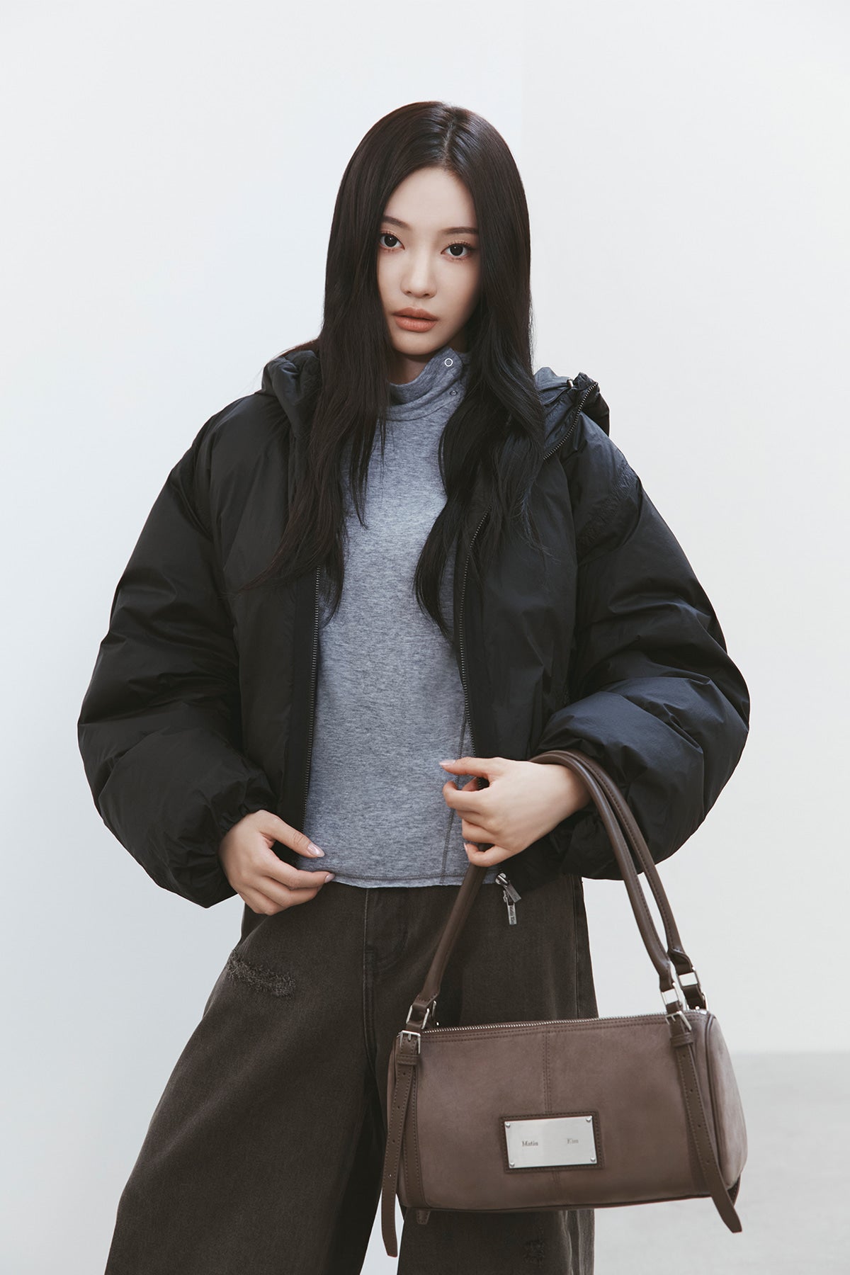 Matin Kim - Suede Buckle Strap Shoulder Bag (Charcoal) product image 1 | TRAB K-Fashion Australia