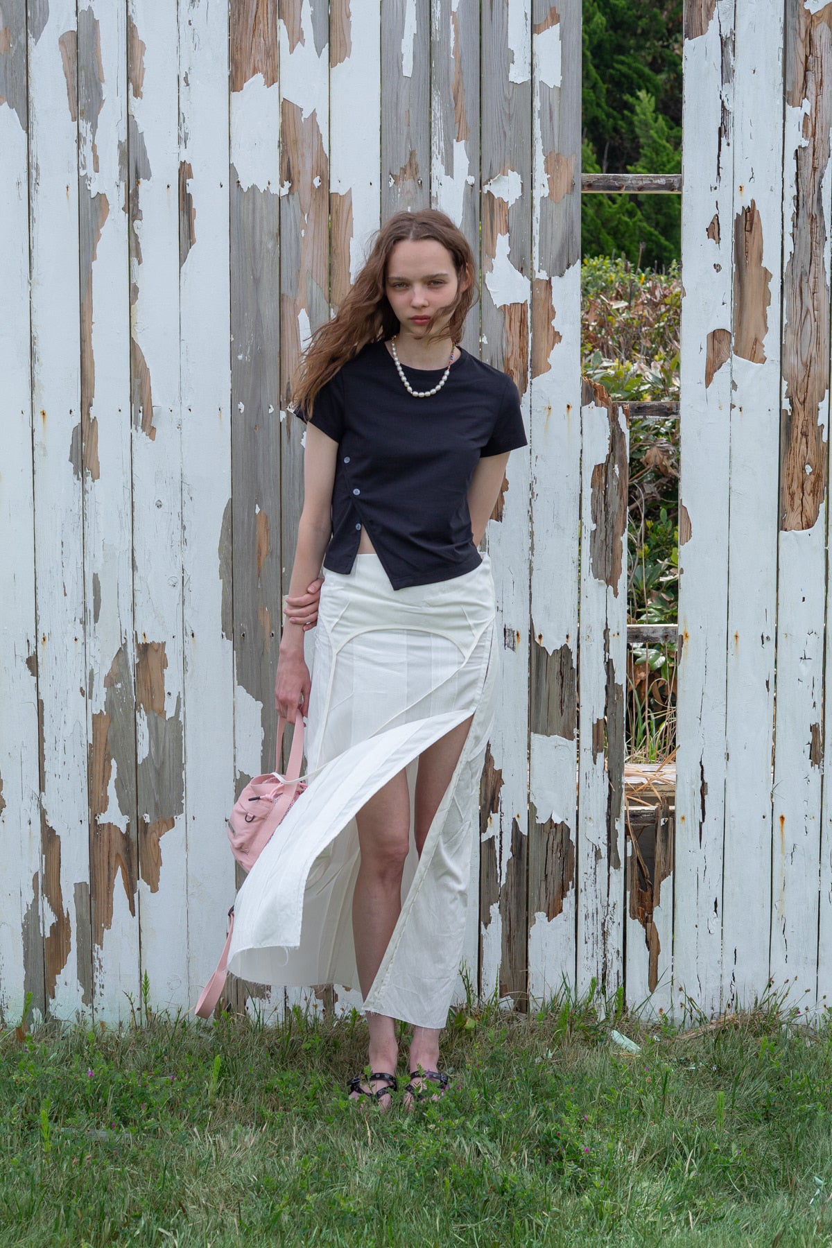 Matin Kim - Slit Button Point Crop Top (Black) product image 6 | TRAB K-Fashion Australia