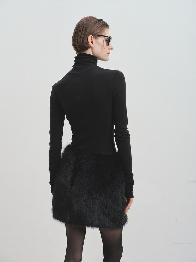 Tonywack - Faux-Fur Black Low-Waist Mini-Skirt (Black) product image 7 | TRAB K-Fashion Australia