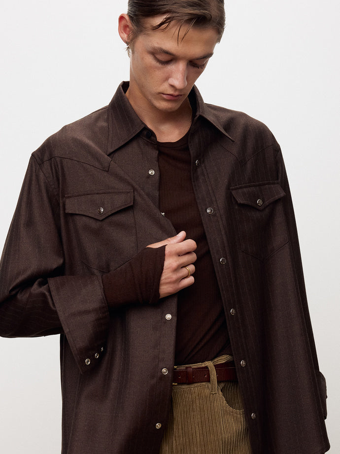Tonywack - Striped Wool Western Shirt (Sepia Brown) product image 7 | TRAB K-Fashion Australia