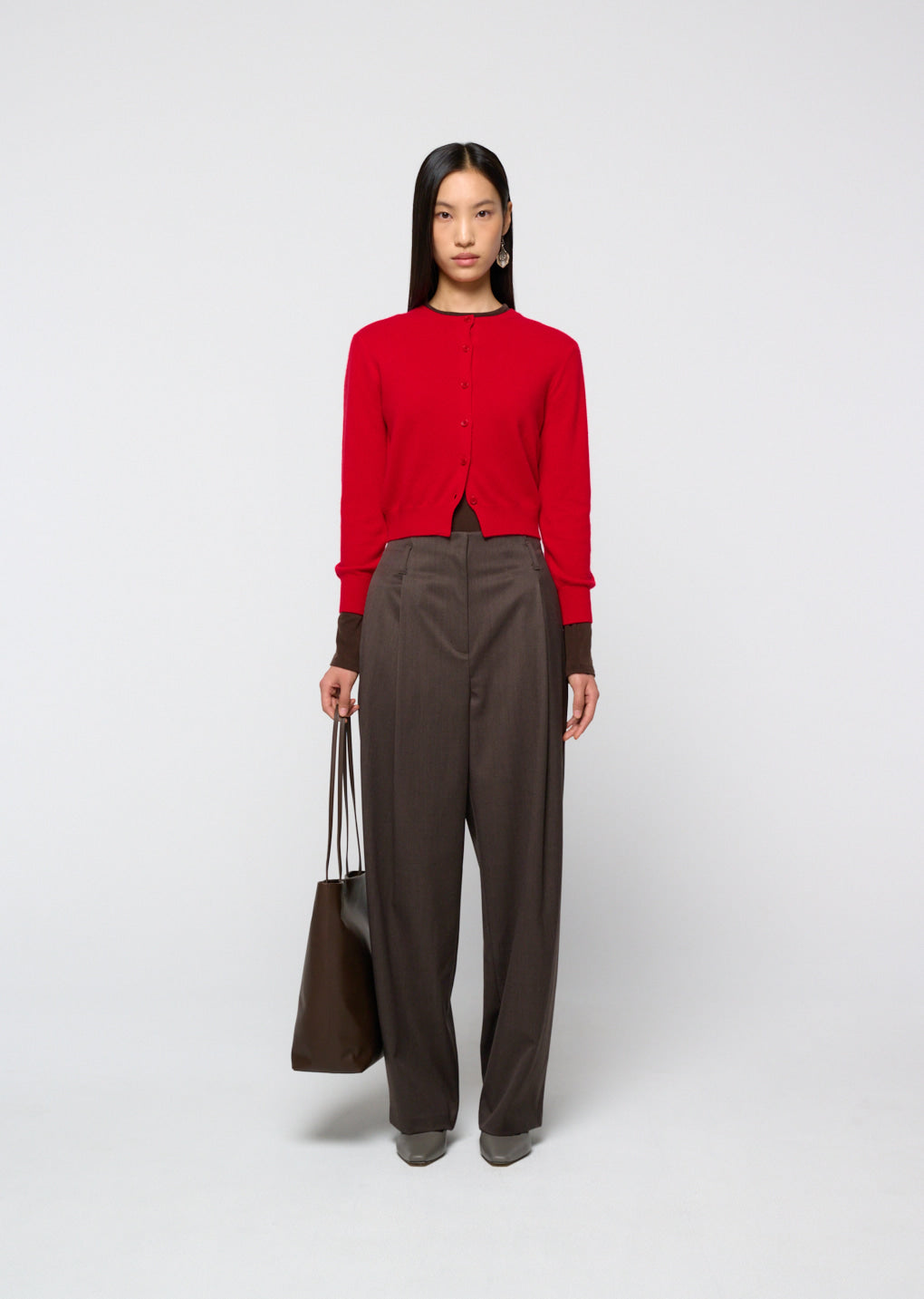 Amomento - Cashmere Crewneck Cardigan (Red) product image 2 | TRAB K-Fashion Australia