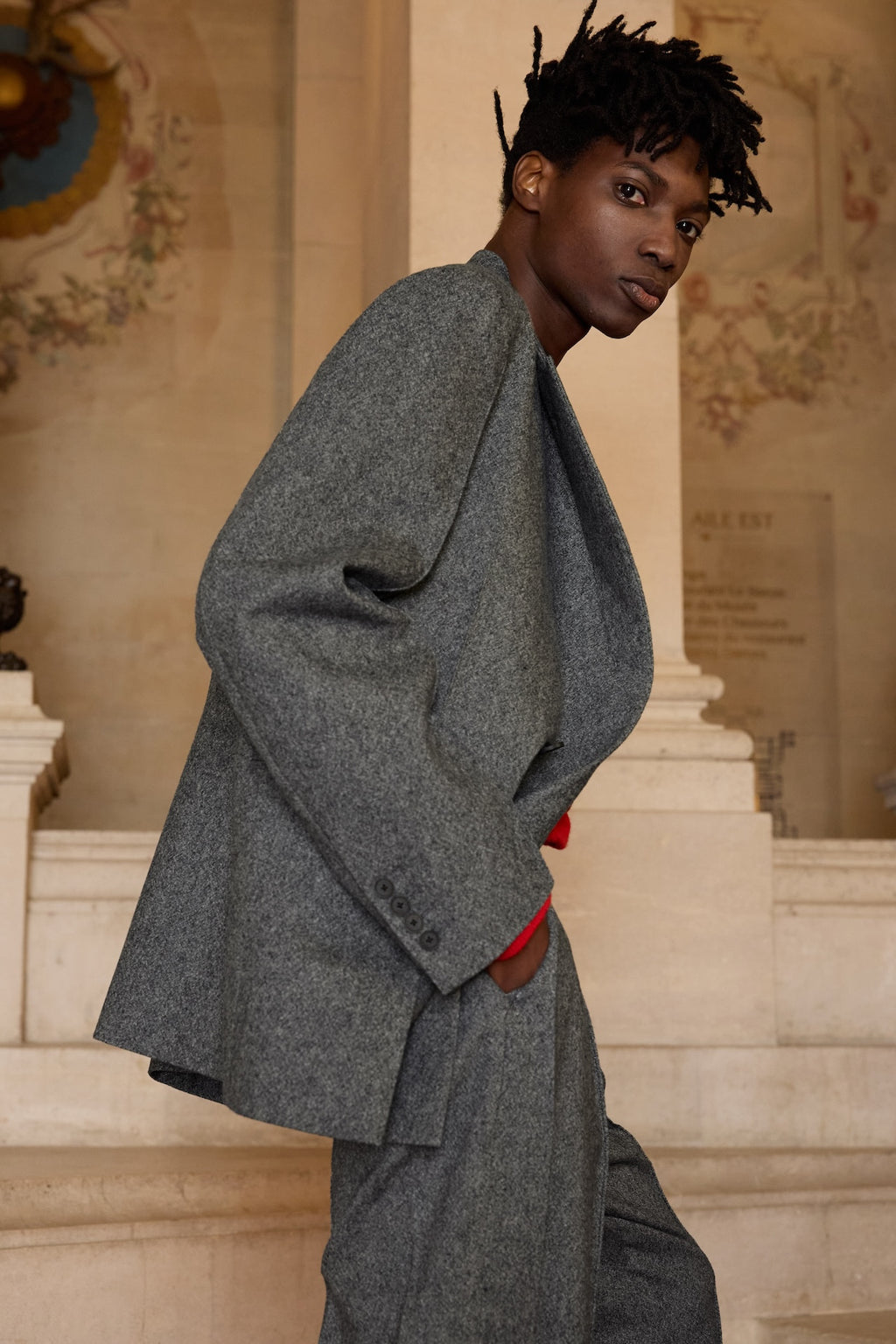 STU - Crease Double Belt Slacks (Grey) product image 1 | TRAB K-Fashion Australia