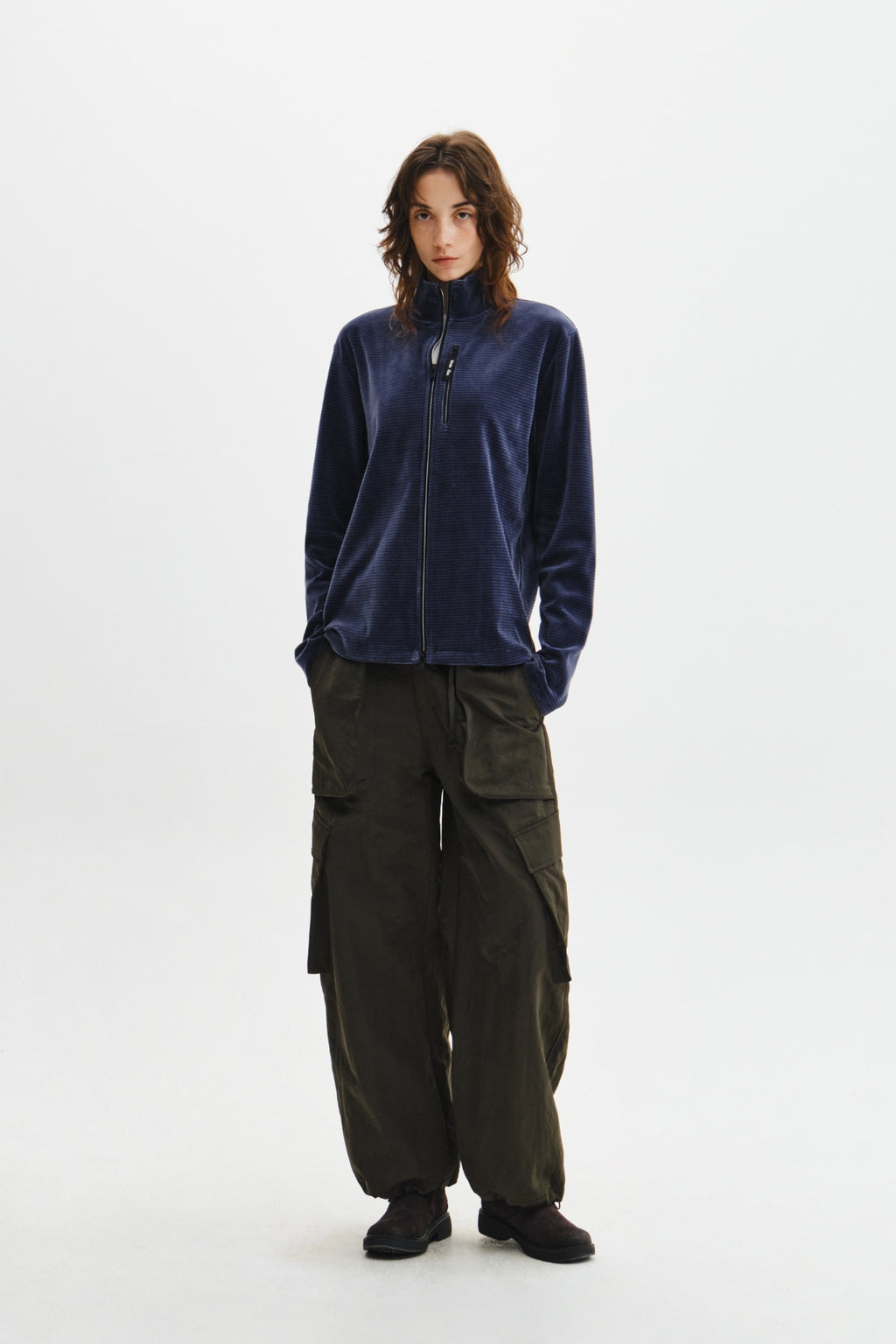 Matin Kim - [Pre-Order – Ships October 8] Striped Velour Zip Up (Navy) product image 10 | TRAB K-Fashion Australia