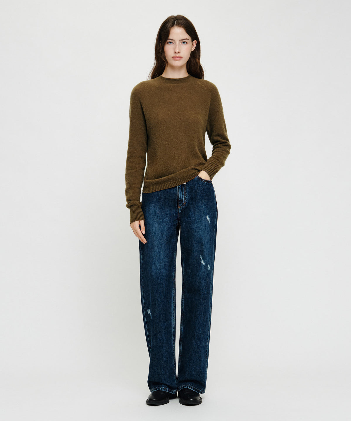 Marithe & Francois Girbaud - [Pre-order – Ships 19 Oct] Straight Damaged Slub Melange Denim Pants (Dark Blue) product image 3 | TRAB K-Fashion Australia