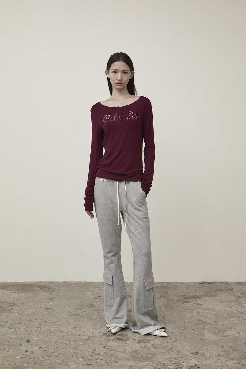 Matin Kim - Henly Neck Shirring Top (Burgundy) product image 9 | TRAB K-Fashion Australia