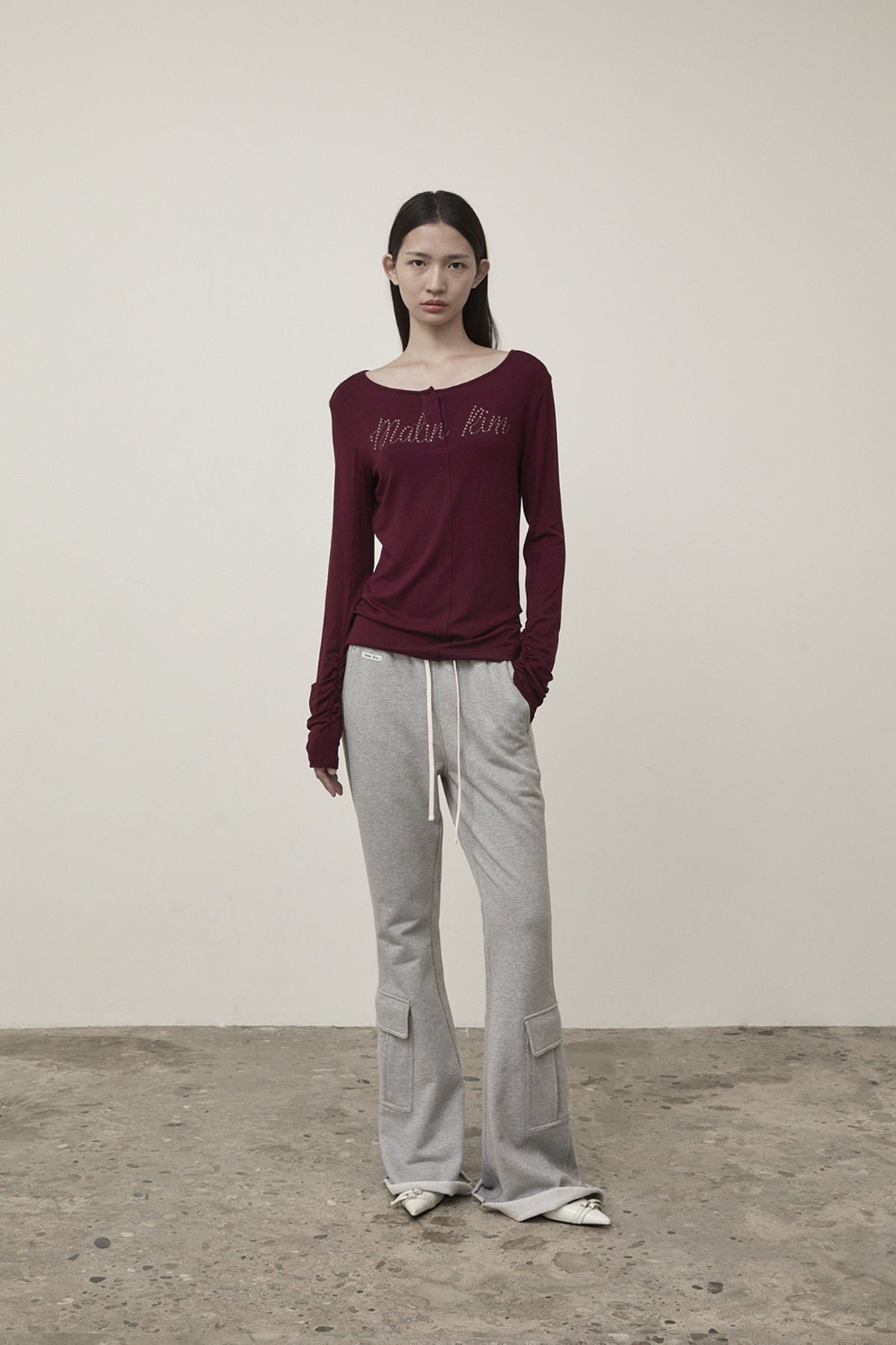 Matin Kim - Henly Neck Shirring Top (Burgundy) product image 9 | TRAB K-Fashion Australia