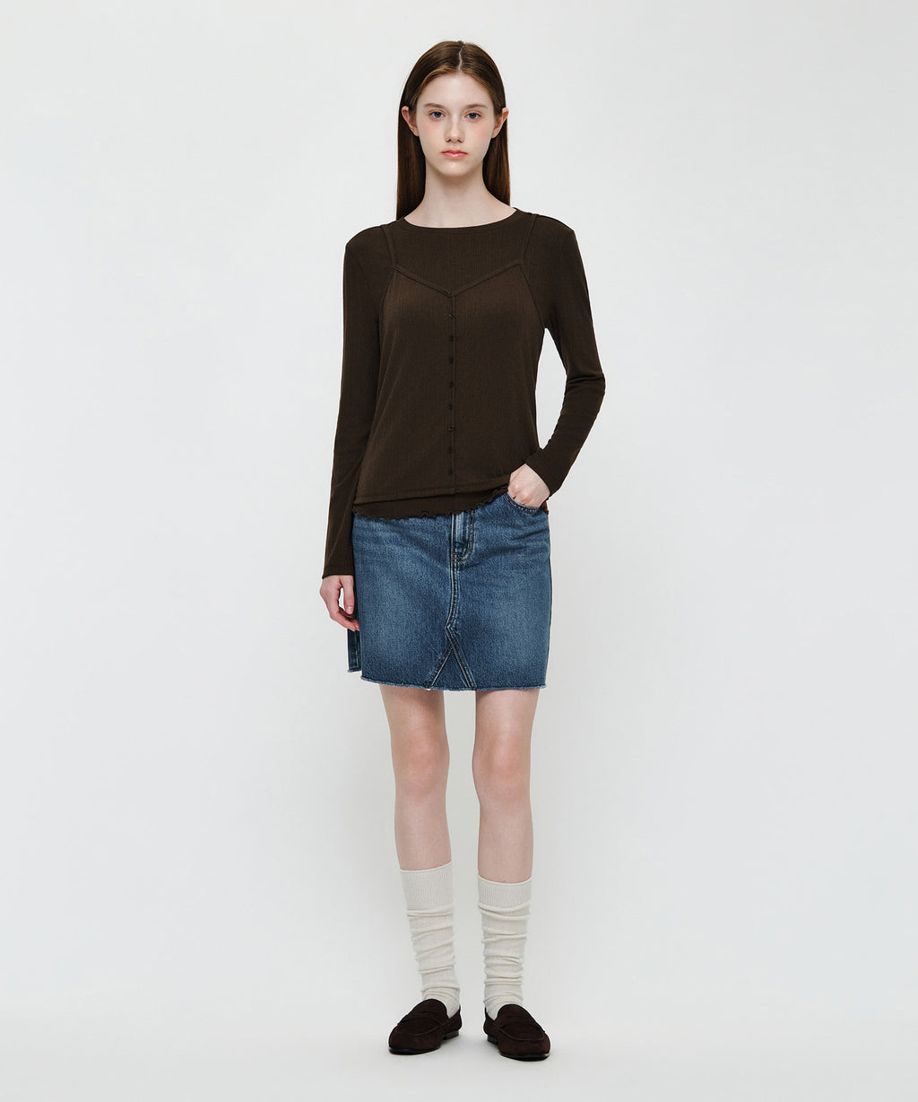 Marithe & Francois Girbaud - Sleeveless Layered Long Sleeve Tee (Brown) product image 5 | TRAB K-Fashion Australia