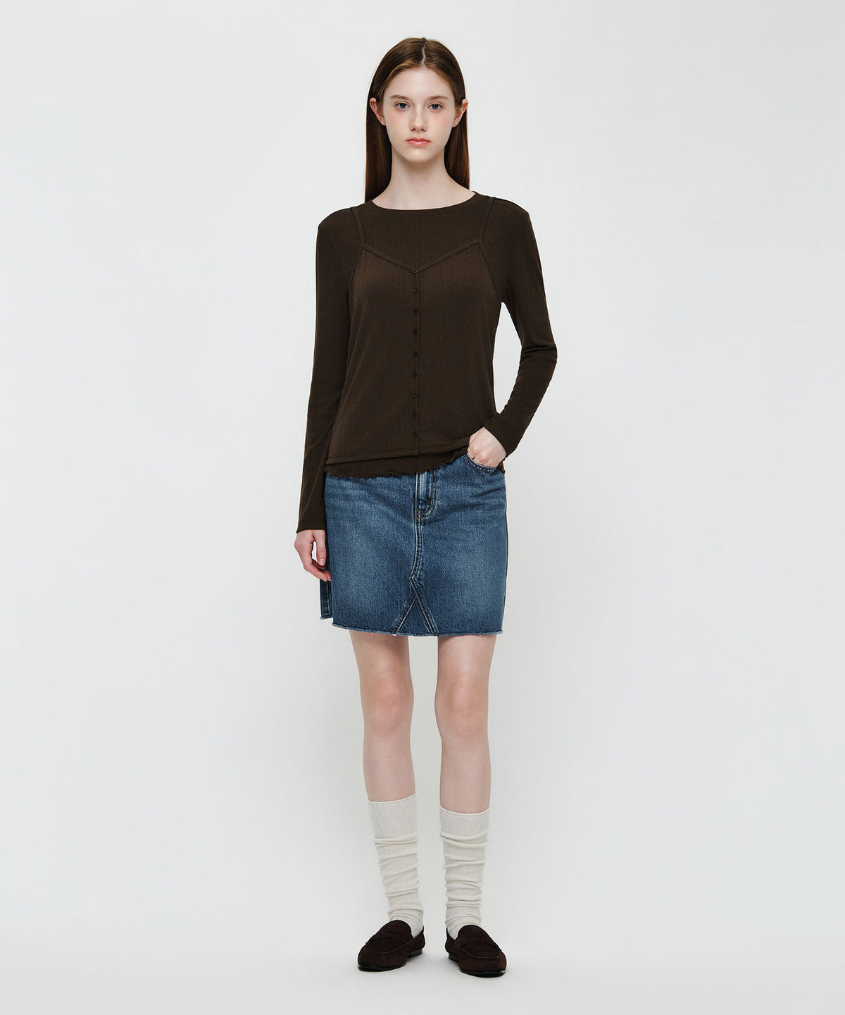 Marithe & Francois Girbaud - Sleeveless Layered Long Sleeve Tee (Brown) product image 5 | TRAB K-Fashion Australia