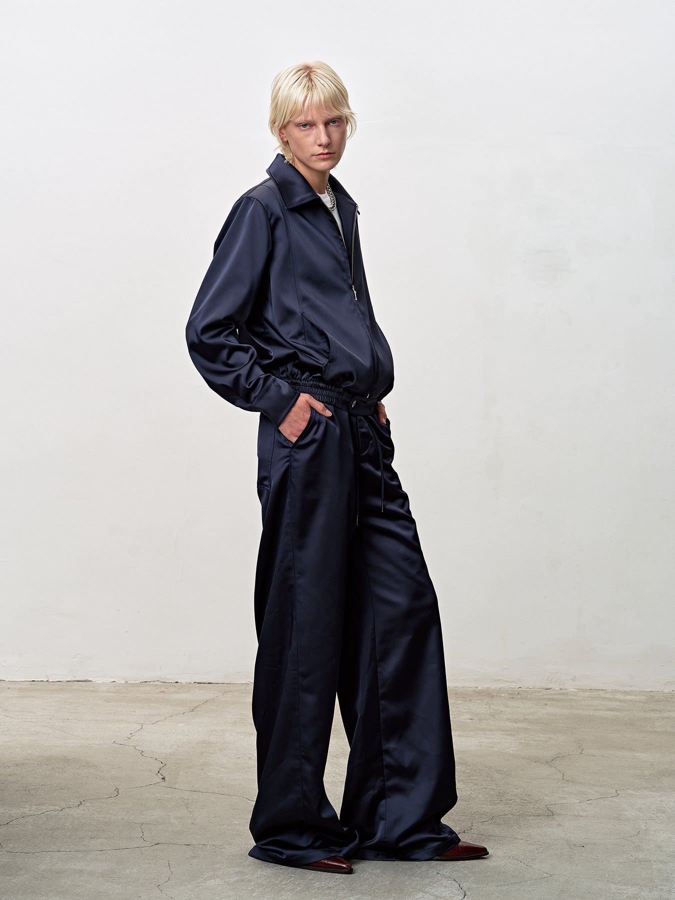 Tonywack - Silky Zippered Blouson Jacket (Navy) product image 3 | TRAB K-Fashion Australia