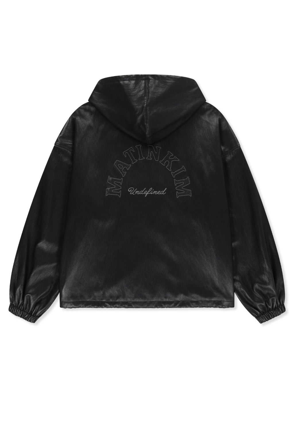 Matin Kim - Faux Leather Applique Logo Hoody Jumper (Black) product image 2 | TRAB K-Fashion Australia