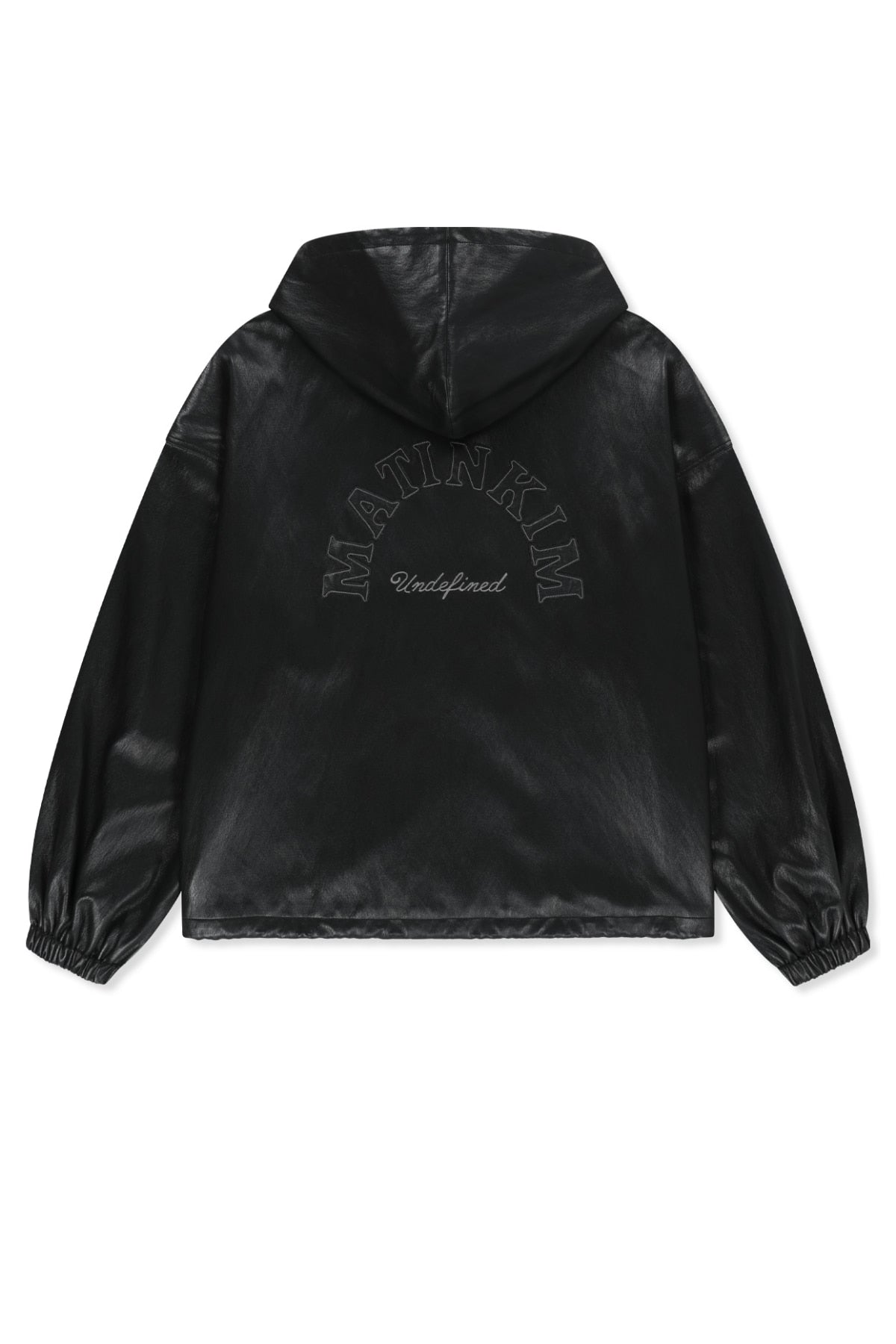 Matin Kim - Faux Leather Applique Logo Hoody Jumper (Black) product image 2 | TRAB K-Fashion Australia
