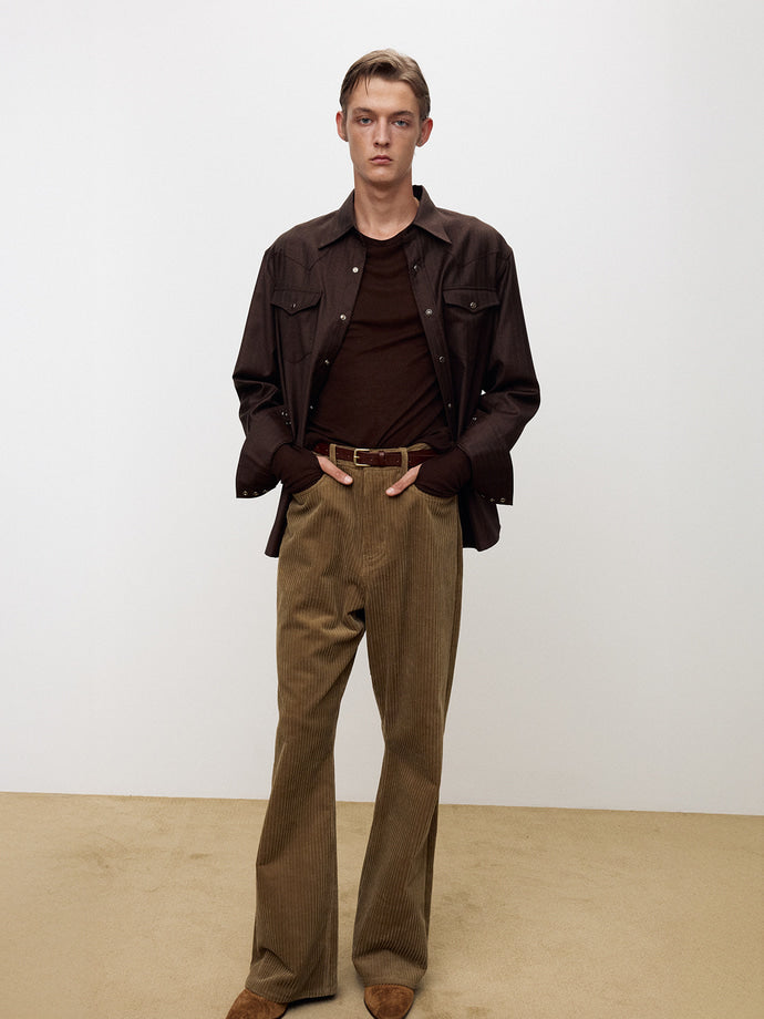 Tonywack - Striped Wool Western Shirt (Sepia Brown) product image 1 | TRAB K-Fashion Australia