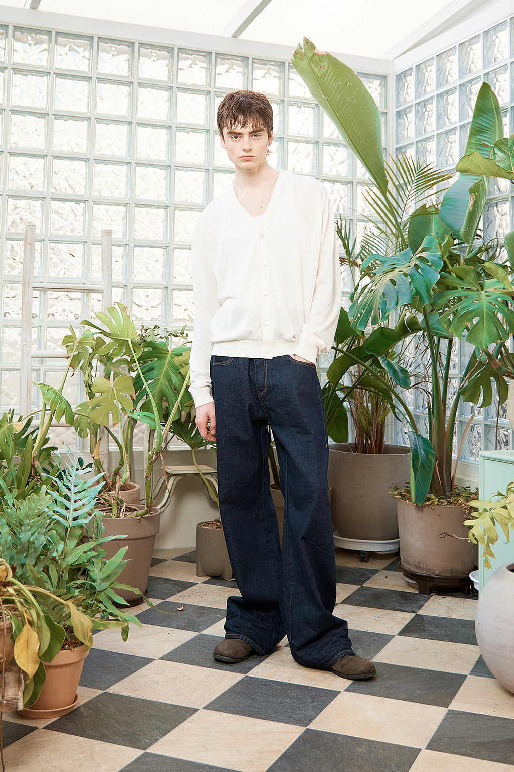 Matin Kim - Back Pintuck Waistless Denim Pants (Navy) product image 12 | TRAB K-Fashion Australia