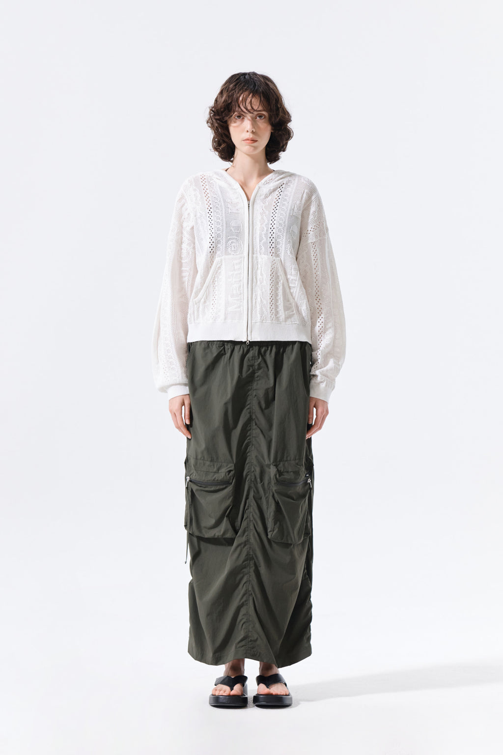 Matin Kim - Patch Pocket Shirring Nylon Skirt (Khaki) product image 6 | TRAB K-Fashion Australia
